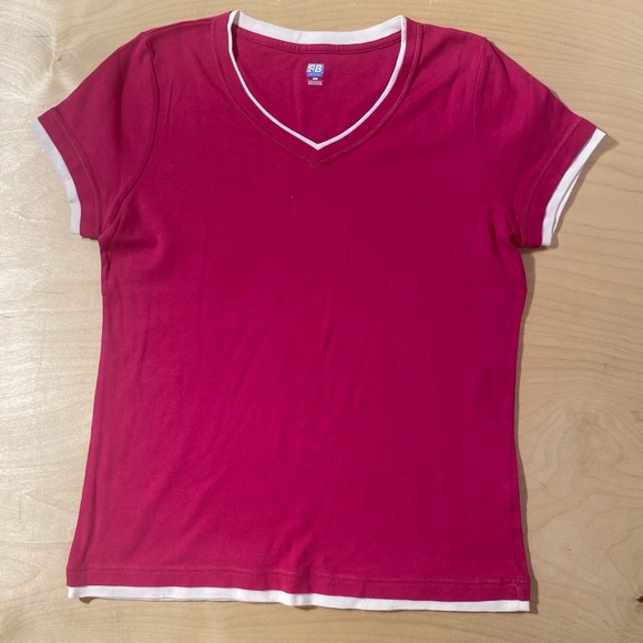 Sb Active Tops - SB Active Fuchsia V-Neck Tee with White Trim Medium (QM)